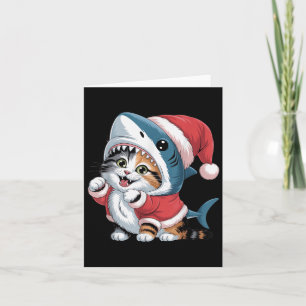 Cute Cat In Shark Costume With Santa Hat Christmas Card