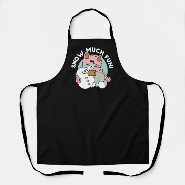 Cute Cat in Snow Gear with Snowman Art Apron (Front)