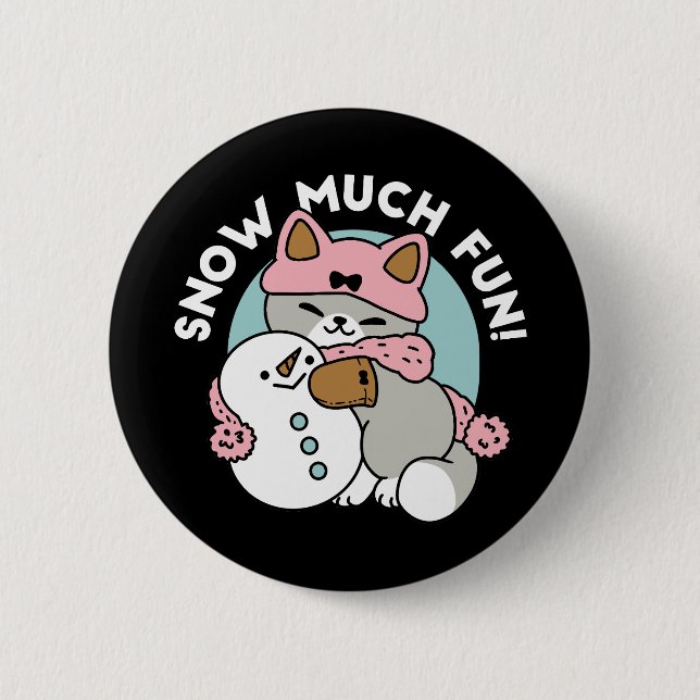 Cute Cat in Snow Gear with Snowman Art Button (Front)