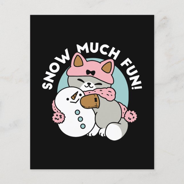 Cute Cat in Snow Gear with Snowman Art Flyer (Front)