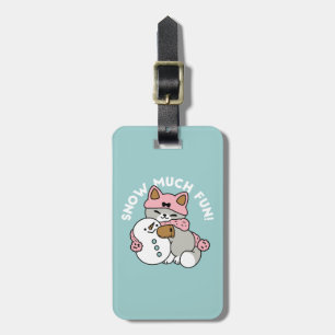 Cute Cat in Snow Gear with Snowman Art Luggage Tag