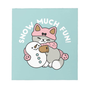 Cute Cat in Snow Gear with Snowman Art Notepad