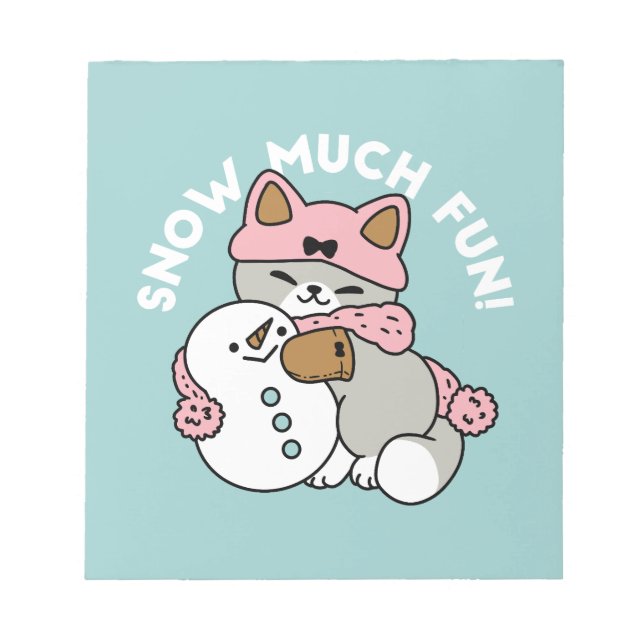 Cute Cat in Snow Gear with Snowman Art Notepad (Front)