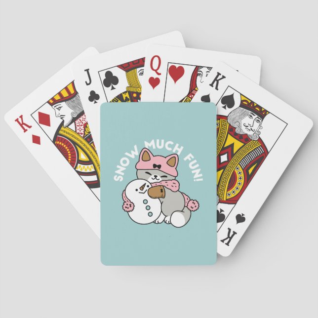 Cute Cat in Snow Gear with Snowman Art Poker Cards (Back)
