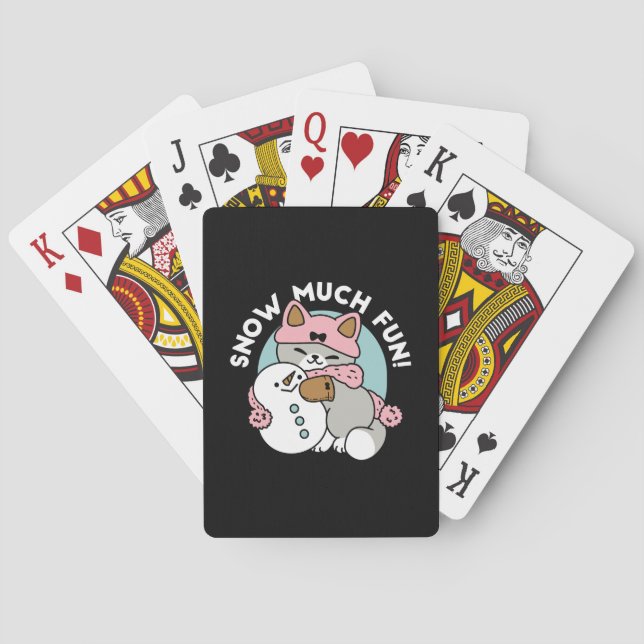 Cute Cat in Snow Gear with Snowman Art Poker Cards (Back)