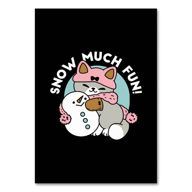 Cute Cat in Snow Gear with Snowman Art Table Number (Front)