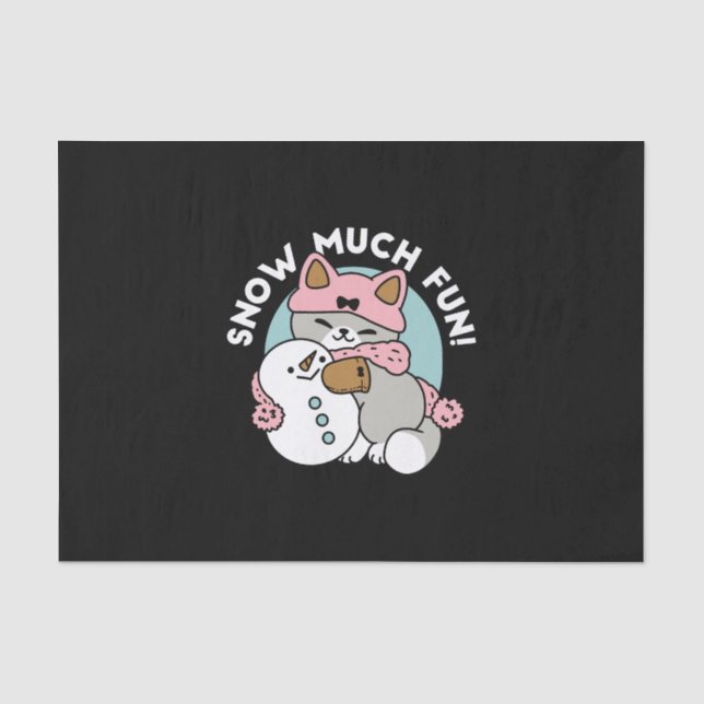 Cute Cat in Snow Gear with Snowman Art Tissue Paper (Front)