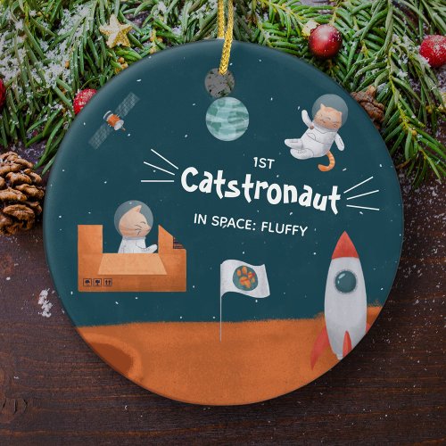 Cute Cat in Space Cats on Mars Fun Christmas Ceramic Ornament
