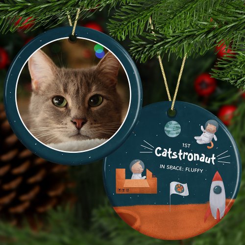 Cute Cat in Space Cats on Mars Fun Photo Christmas Ceramic Ornament