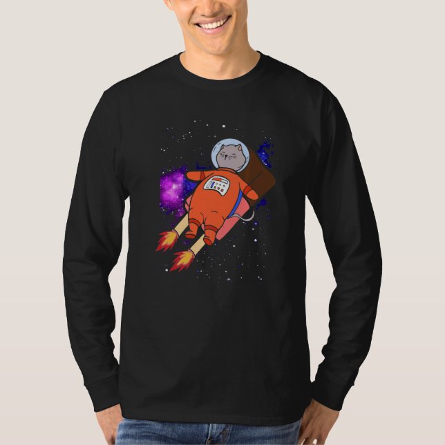 Cute Cat In Space Riding Popsicle   T-Shirt (Front)