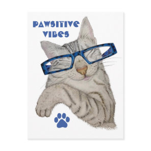 Cute Cat In Specs Pawsitive Vibes Paw Positivity Postcard