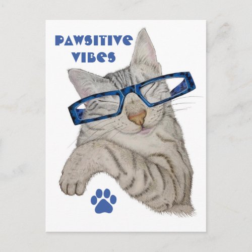 Cute Cat In Specs Pawsitive Vibes Paw Positivity Postcard