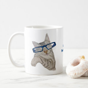 Cute Cat in Specs Think Pawsitive Positivity Quote Coffee Mug