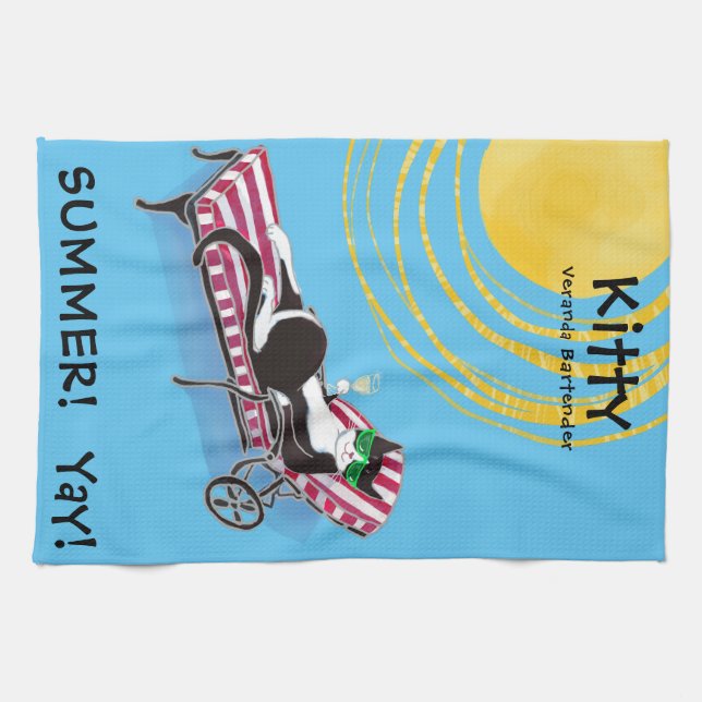 Cute Cat In Sunglasses Summer Personalized  Kitchen Towel (Horizontal)
