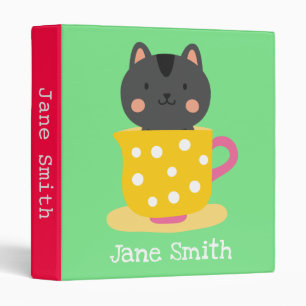 Cute cat in teacup cartoon on mint 3 ring binder