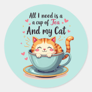Cute Cat in Teacup Kawaii Cozy Art Classic Round Sticker
