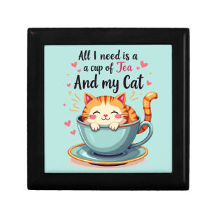 Cute Cat in Teacup Kawaii Cozy Art Gift Box