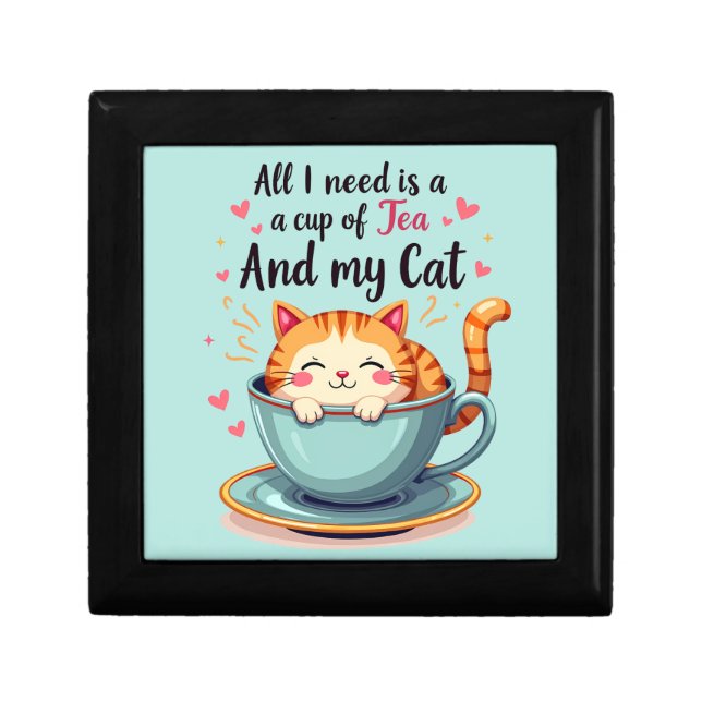 Cute Cat in Teacup Kawaii Cozy Art Gift Box (Front)