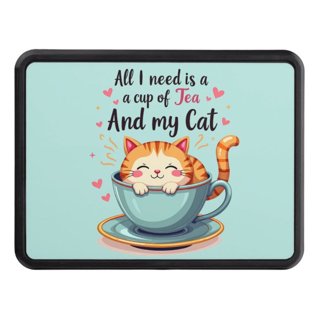 Cute Cat in Teacup Kawaii Cozy Art Hitch Cover (Front)