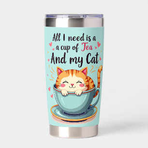 Cute Cat in Teacup Kawaii Cozy Art Insulated Tumbler