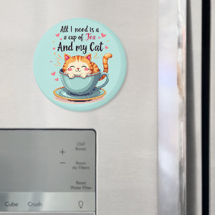 Cute Cat in Teacup Kawaii Cozy Art Magnet