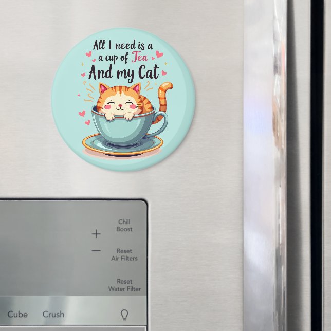 Cute Cat in Teacup Kawaii Cozy Art Magnet (In Situ (Fridge))