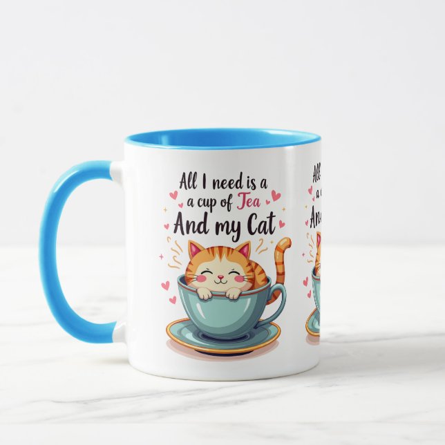 Cute Cat in Teacup Kawaii Cozy Art Mug (Left)