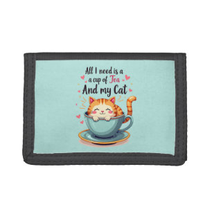 Cute Cat in Teacup Kawaii Cozy Art Tri-fold Wallet
