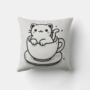 Cute Cat in Teacup Throw Pillow
