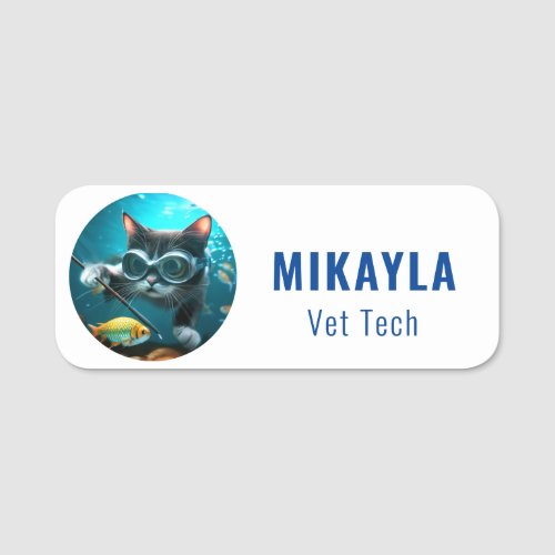 Cute Cat in the Acquarium Name Tag