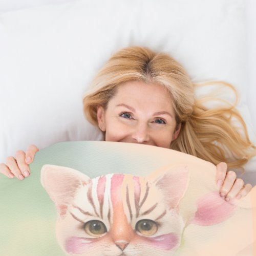 Cute Cat in the Flower Garden Soft Pastel Colors  Duvet Cover