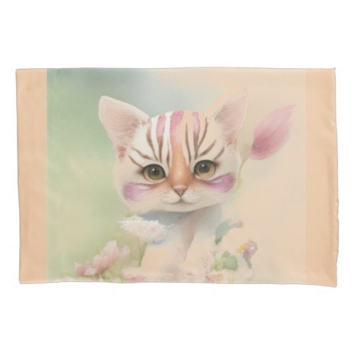 Cute Cat in the Flower Garden Soft Pastel Colors   Pillow Case