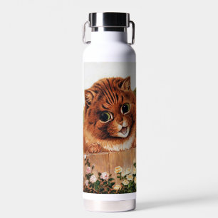 Cute Cat in the Rose Garden, Louis Wain Water Bottle
