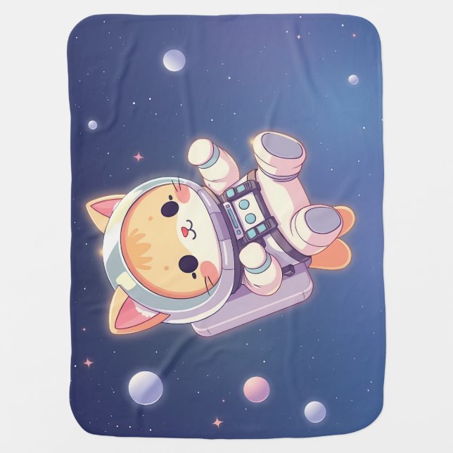 Cute cat in the space baby blanket (Front)