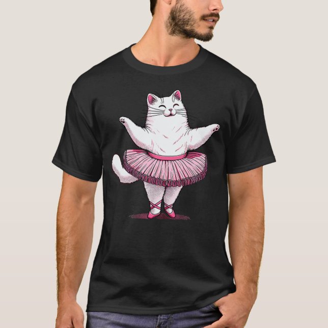 Cute Cat in Tutu Ballet Dancing Men Women Kids Fun T-Shirt (Front)