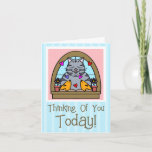 Cute Cat In Window With Fish Thinking Of You Card