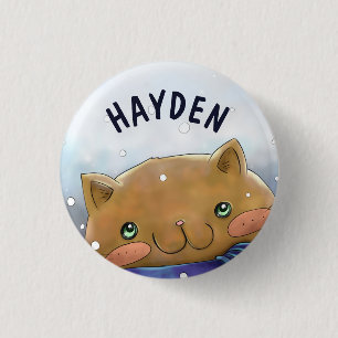 Cute Cat in Winter Personalised Kids Button