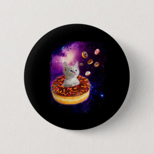 Cute Cat Inside Donut In Space Boys Girl - Kitty I Button