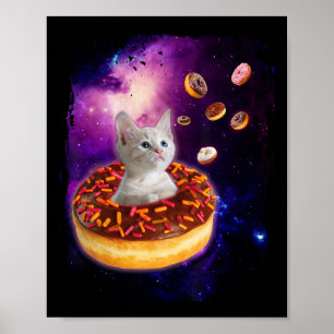 Cute Cat Inside Donut In Space Boys Girl - Kitty I Poster