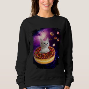 Cute Cat Inside Donut in Space Boys Girl Kitty in Sweatshirt