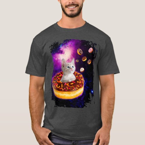 Cute Cat inside Donut in Space Boys Girl Kitty T_Shirt