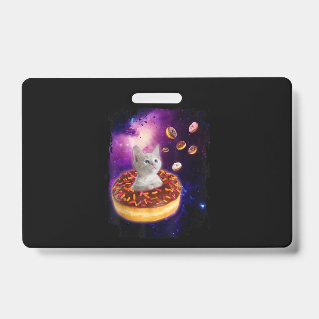 Cute Cat Inside Donut In Space Kitty Lovers Badge (Front)