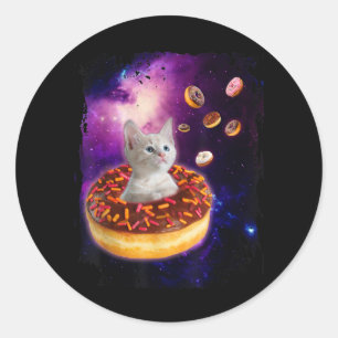 Cute Cat Inside Donut In Space Kitty Lovers Classic Round Sticker