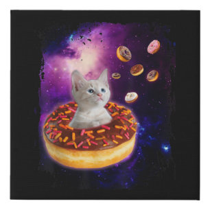 Cute Cat Inside Donut In Space Kitty Lovers Faux Canvas Print