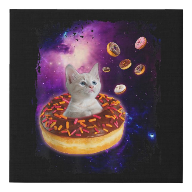 Cute Cat Inside Donut In Space Kitty Lovers Faux Canvas Print (Front)
