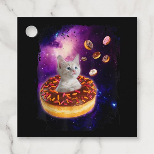 Cute Cat Inside Donut In Space Kitty Lovers Favor Tags