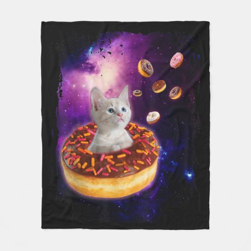 Cute Cat Inside Donut In Space Kitty Lovers Fleece Blanket