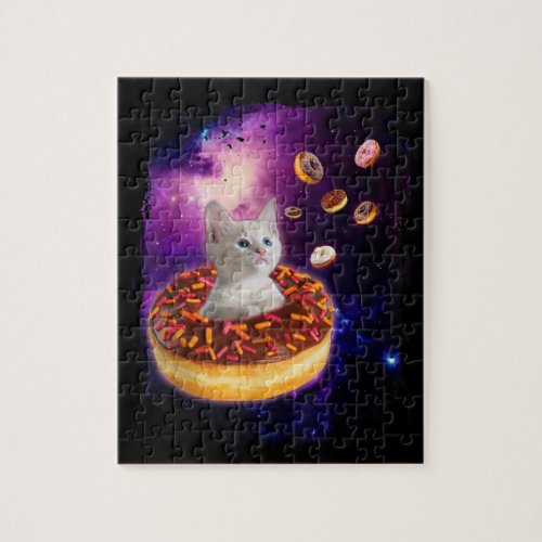 Cute Cat Inside Donut In Space Kitty Lovers Jigsaw Puzzle