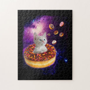 Cute Cat Inside Donut In Space Kitty Lovers Jigsaw Puzzle