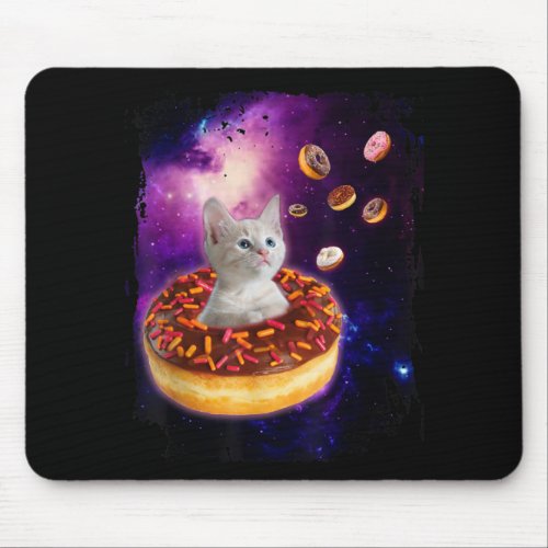 Cute Cat Inside Donut In Space Kitty Lovers Mouse Pad